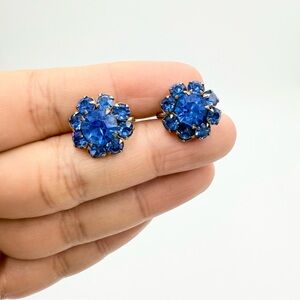 Vintage Blue Sapphire Crystal Stud Earrings